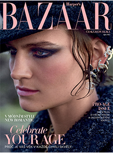 Harpers Bazaar magazine cover. Head shot of a model.